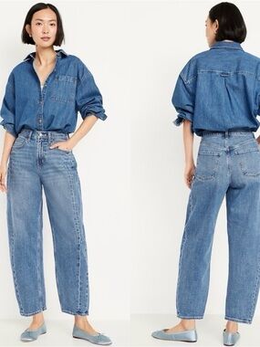 Old Navy Medium Wash Barrel Jeans Size 6